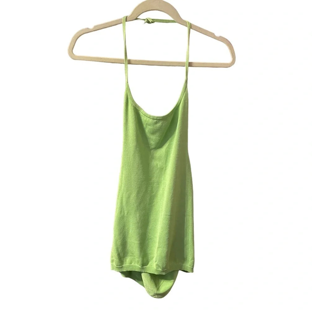 BOSTON PROPER GREEN SILK SWEATER HALTER TOP